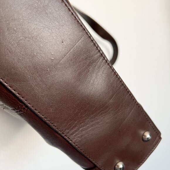 Fossil Purse Shoulder Bag Genuine Leather Brown Classic Silver Double Straps - Picture 6 of 12